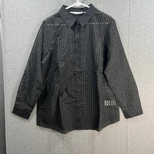 Girl With Curves Tonal Gingham Button-Front Shirt True Black, Medium